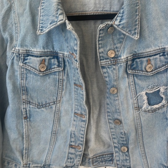 Topshop blue jean denim jacket distressed Light Wash size 10 - Picture 7 of 16